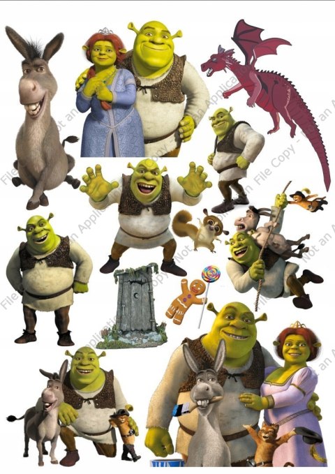 Wydruk OPŁATEK tort SHREK duży zestaw