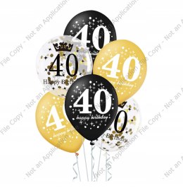 Balony 40 Urodziny 30cm Złoto Czarny Konfetti!!!