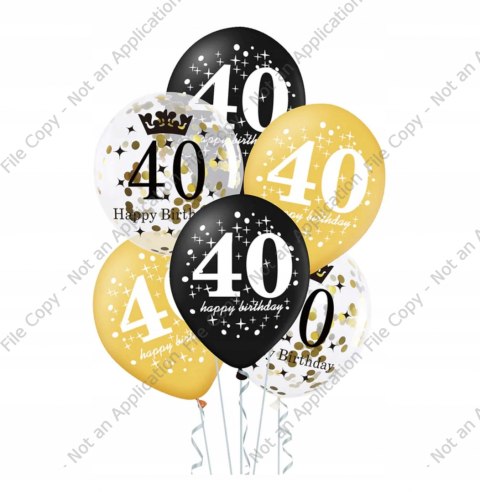 Balony 40 Urodziny 30cm Złoto Czarny Konfetti!!!