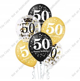 Balony 50 Urodziny 30cm Złoto Czarny Konfetti!!!