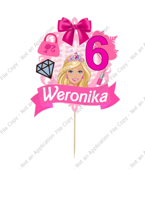 Topper papierowy na tort Barbie IMIE + WIEK