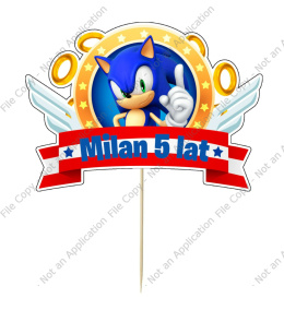 Topper papierowy na tort SONIC IMIE + WIEK