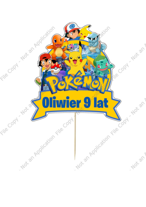 Topper papierowy tort POKEMON IMIE + WIEK