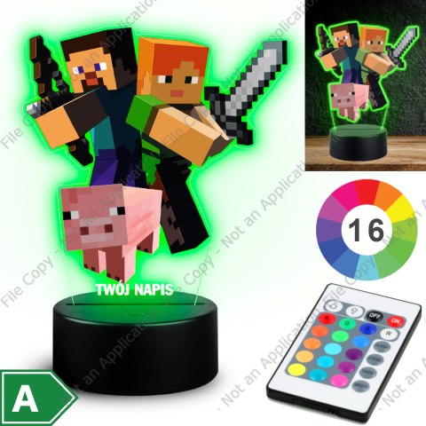 LAMPKA NOCNA LED 3D GRA Minecraft NAPIS IMIE PREZENT