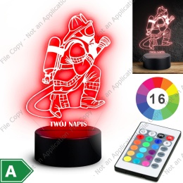 Lampka Nocna LED 3D Strażak Straż pożarna Napis Imię na PREZENT