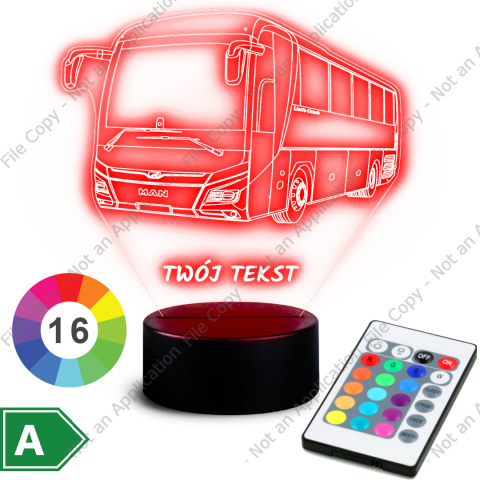 LAMPKA NOCNA LED 3D AUTOBUS MAN + NAPIS IMIE PREZENT