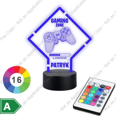 LAMPKA NOCNA LED 3D GRACZ PAD GAMING ZONE LOGO NAPIS IMIE PREZENT