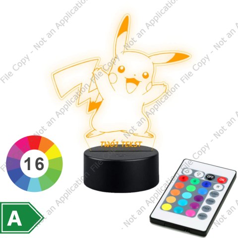 LAMPKA NOCNA LED 3D POKEMON PIKACHU NAPIS IMIE PREZENT