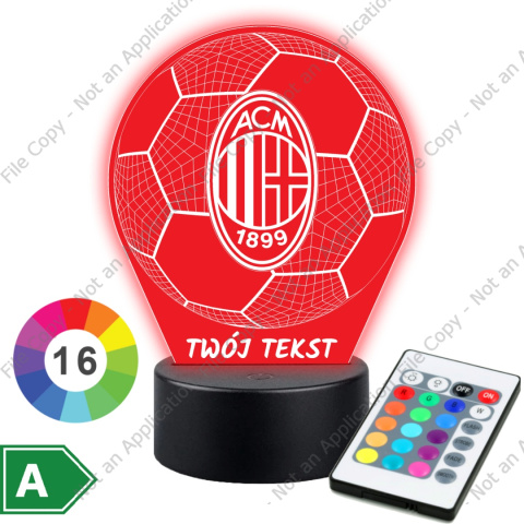 LAMPKA NOCNA LED 3D Piłka Nożna AC Milan NAPIS IMIE PREZENT